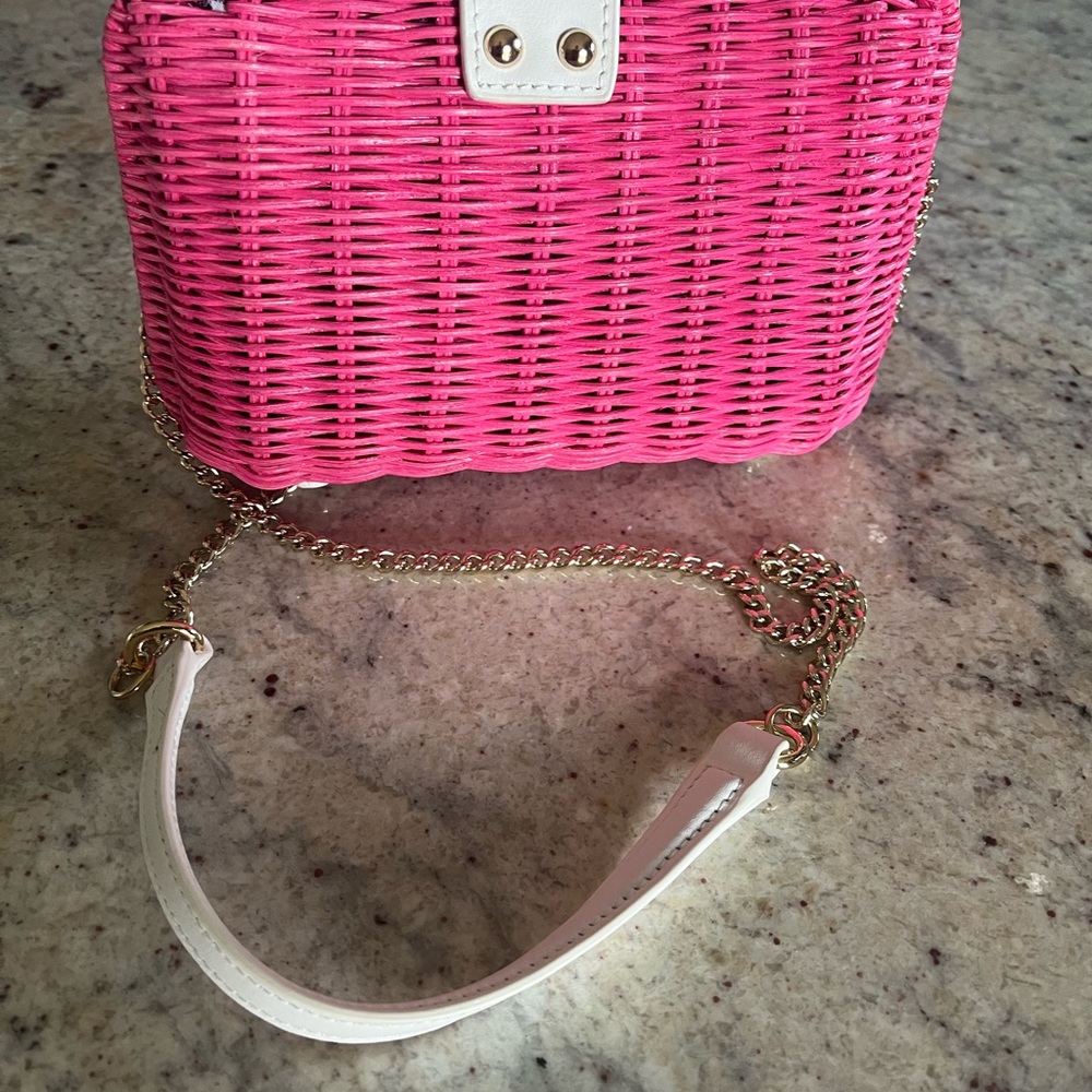 Talbots Pink Woven Crossbody Bag with Gold Chain - Picture 3 of 8